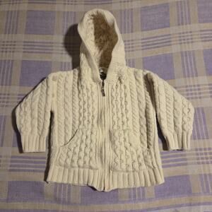 Blarney Woolen Mills 4-5 Years Cream Cable Knit Hoodoe Zip Wool Sweater Ireland